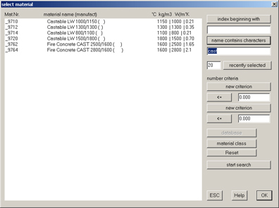 Material selection dialog